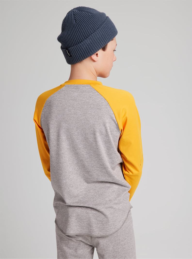 Grey / Yellow Burton Tech T-Shirt Kids' Base Layer Top | DXNLJY652