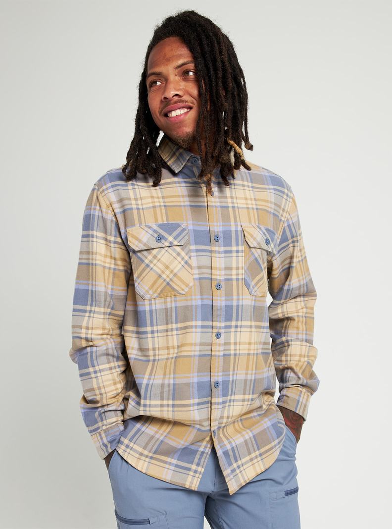 Khaki / Blue Burton Brighton Flannel Men's Shirts | VKZBRS960