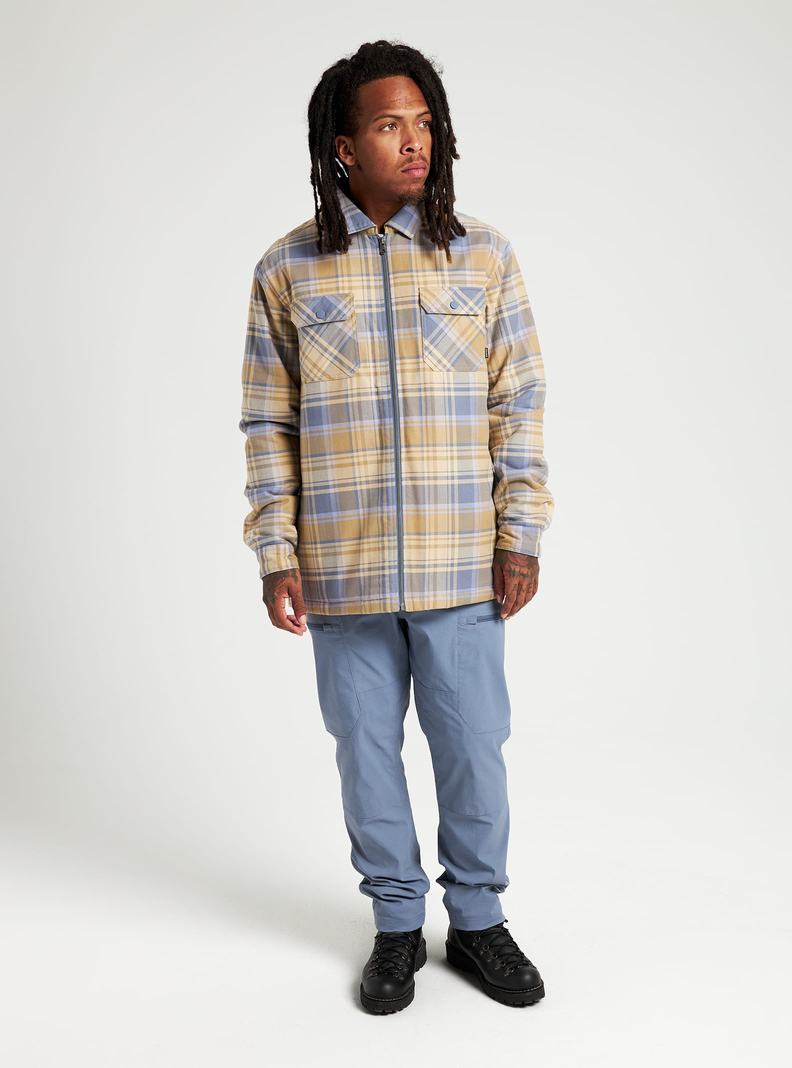 Khaki / Blue Burton Brighton Insulated Flannel Men's Shirts | YQUHBD842