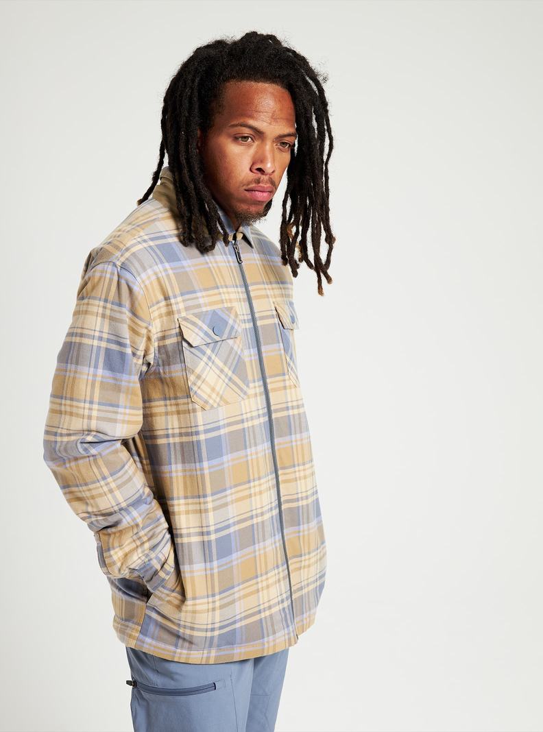 Khaki / Blue Burton Brighton Insulated Flannel Men's Shirts | YQUHBD842