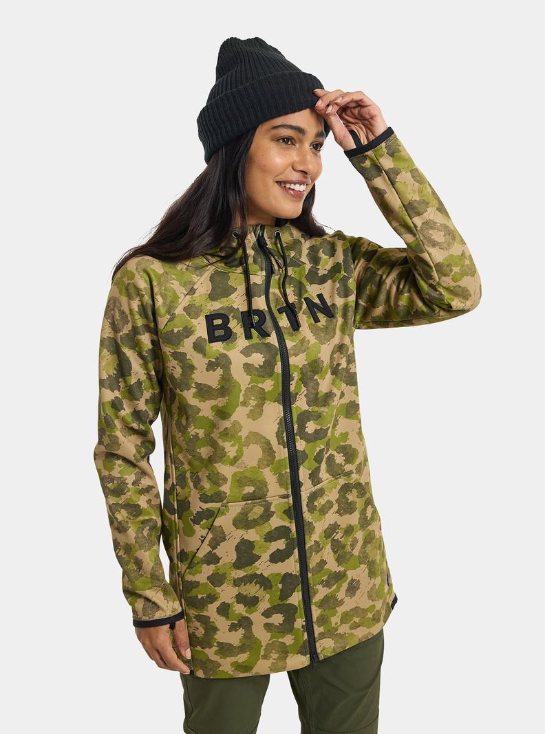 Khaki / Green Burton Crown Weatherproof Long Full-Zip Fleece Women's Sweatshirts | NRUHJG568