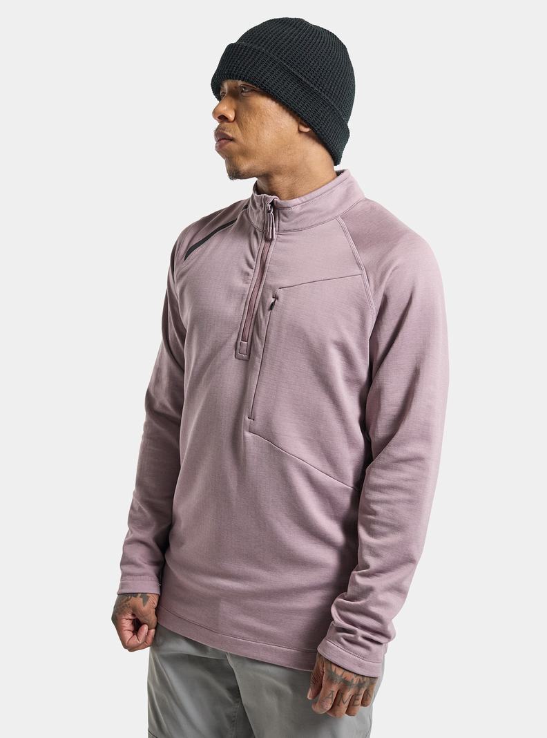 Lavender Burton Multipath Grid Quarter-Zip Fleece Men's Sweatshirts | KNMDOJ608