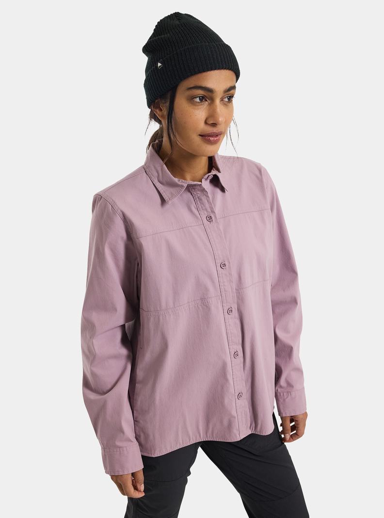 Lavender Burton Work Stretch Long Sleeve Women's Shirts | FDCHNP935