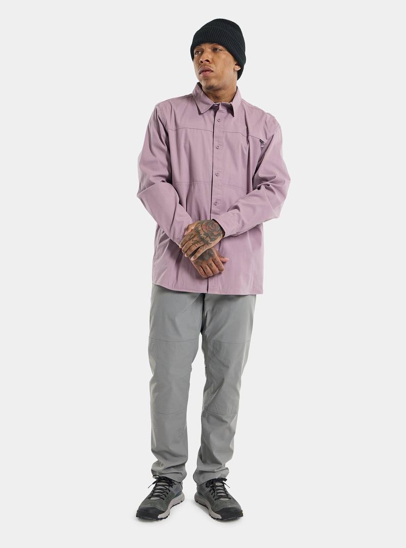 Lavender Burton Work Stretch Long Sleeve Men's Shirts | OCHJYG013