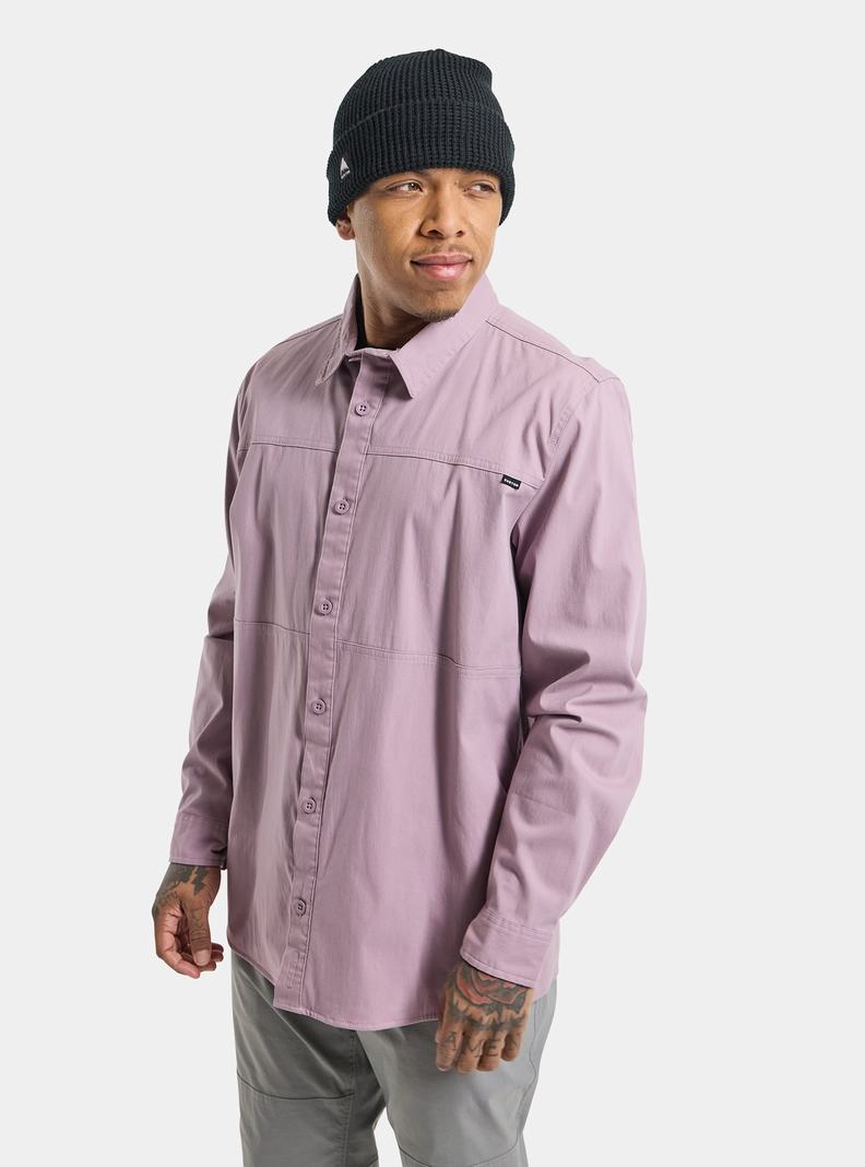 Lavender Burton Work Stretch Long Sleeve Men's Shirts | OCHJYG013