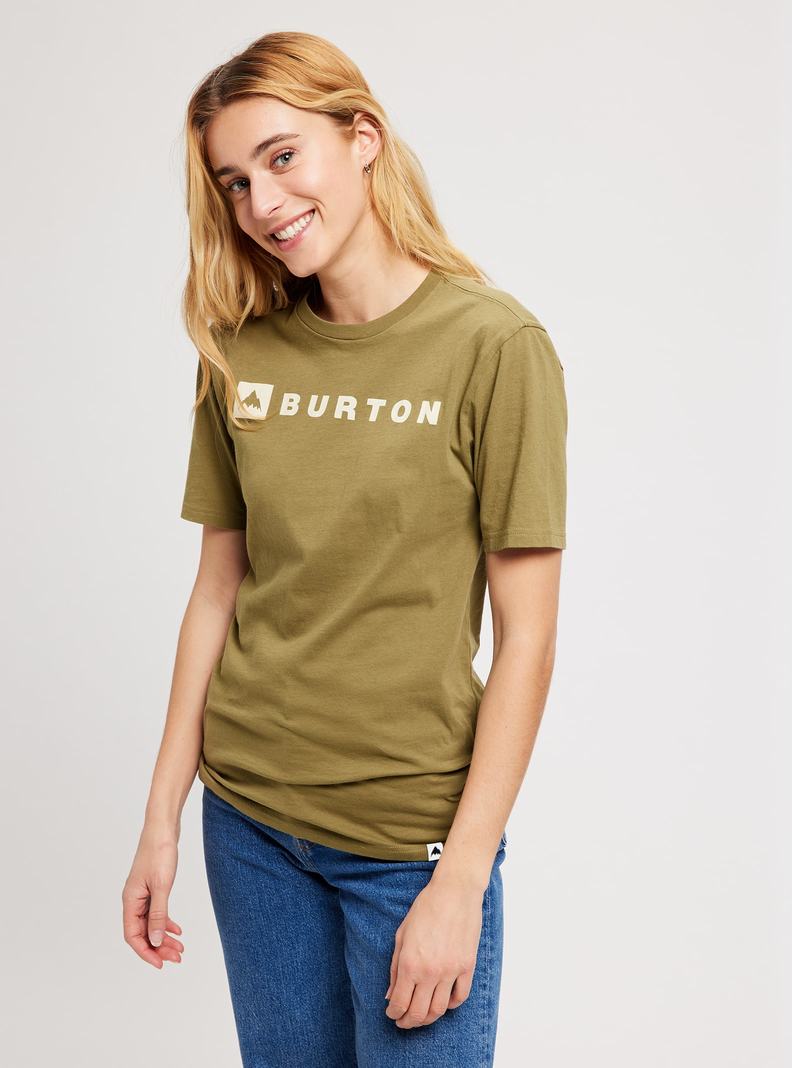 Olive Burton Horizontal Mountain Short Sleeve Men's T-Shirts | JFAHDZ512