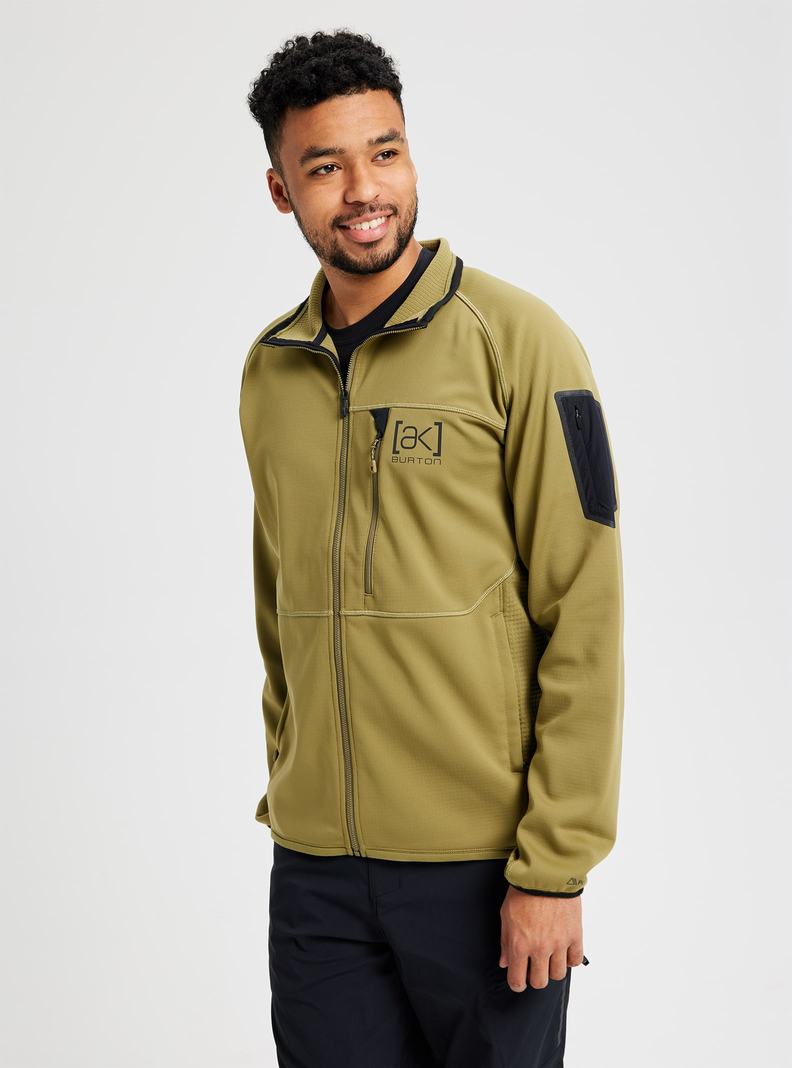 Olive Burton [ak] Helium Grid Full-Zip Fleece Men's Sweatshirts | PLUFVK358