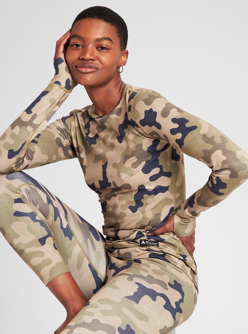 Olive Camo Burton Midweight Base Layer Crew Women's Base Layer Top | OMPLRZ326