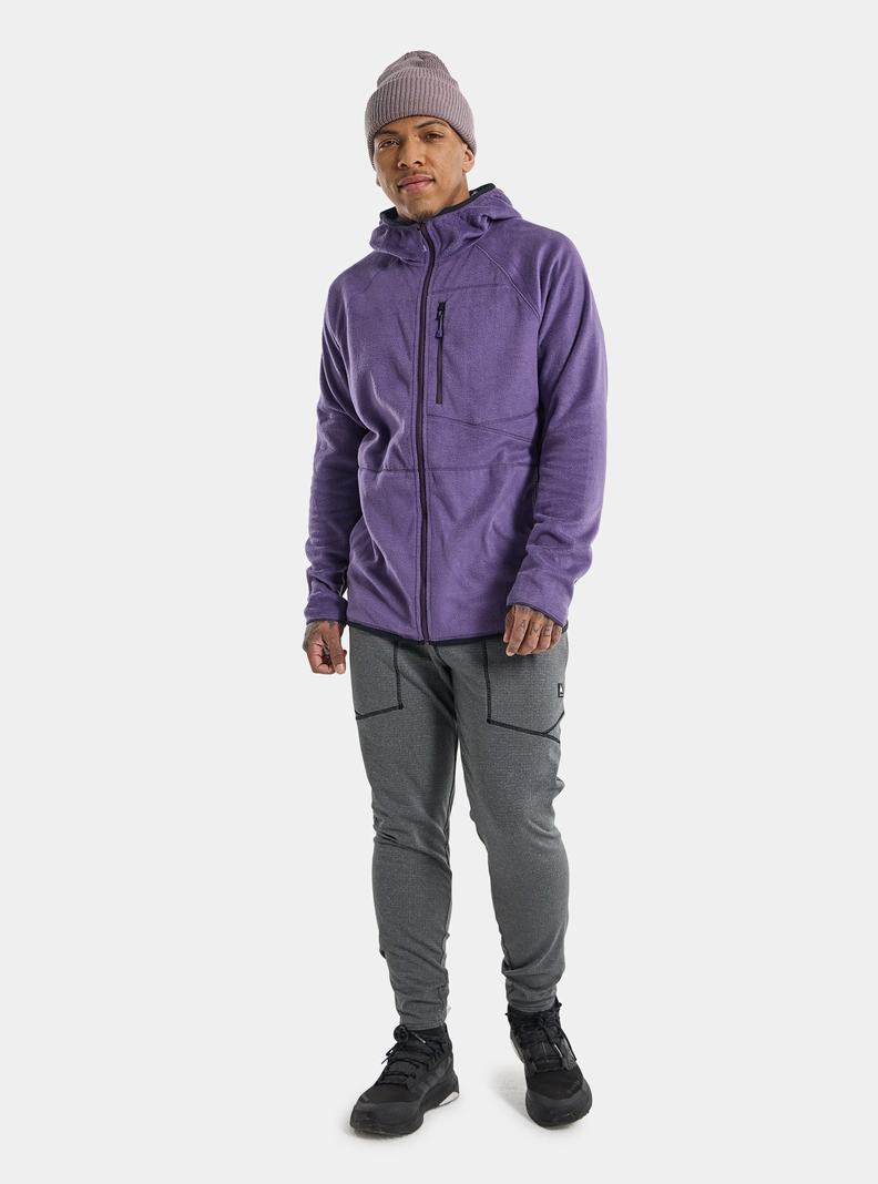 Purple / Black Burton Stockrun Warmest Hooded Full-Zip Men's Fleece | BQYTLG946