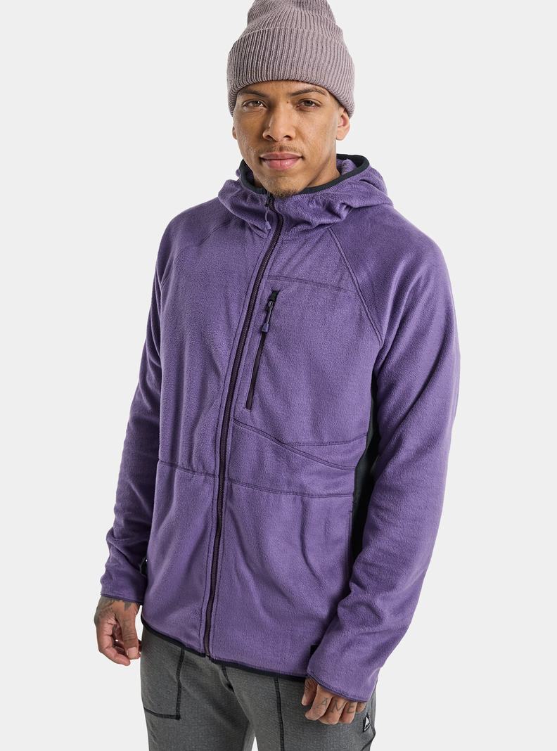 Purple / Black Burton Stockrun Warmest Hooded Full-Zip Men's Fleece | BQYTLG946