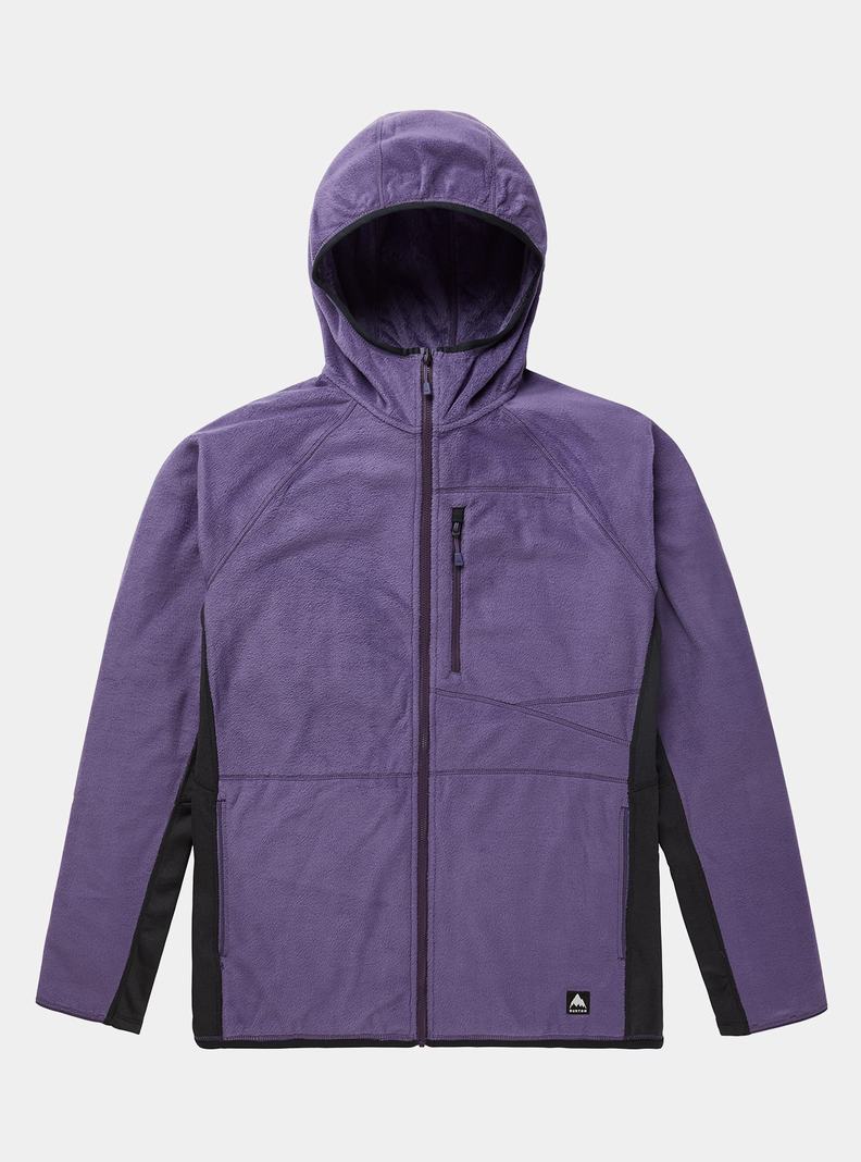 Purple / Black Burton Stockrun Warmest Hooded Full-Zip Men\'s Fleece | BQYTLG946