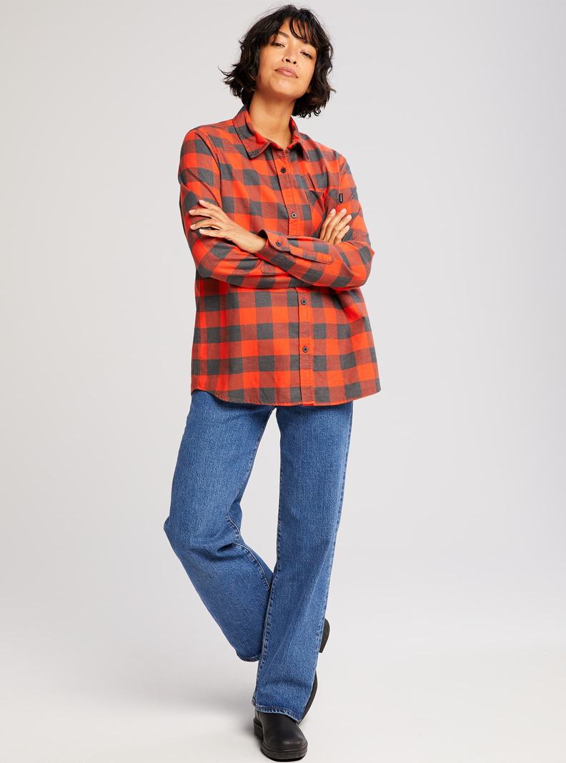 Red Burton Grace Long Sleeve Flannel Women's Shirts | OPSDLW138