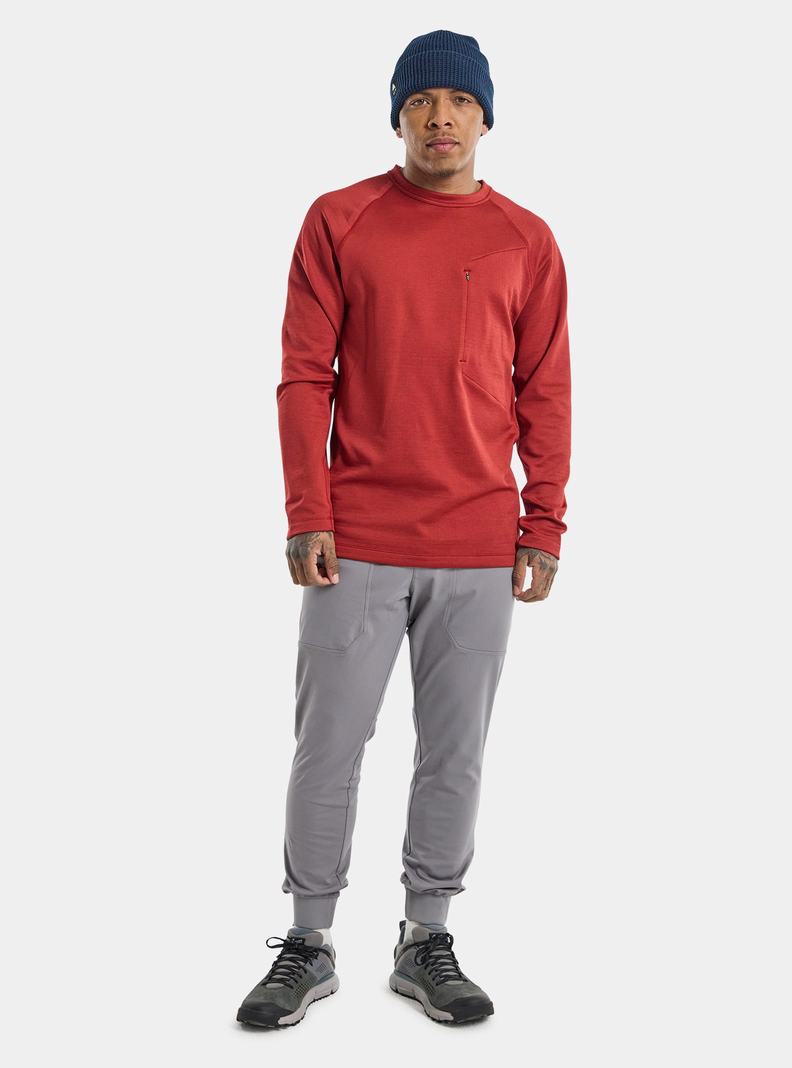 Red Burton Multipath Grid Crewneck Fleece Men's Sweatshirts | UJHWPE657