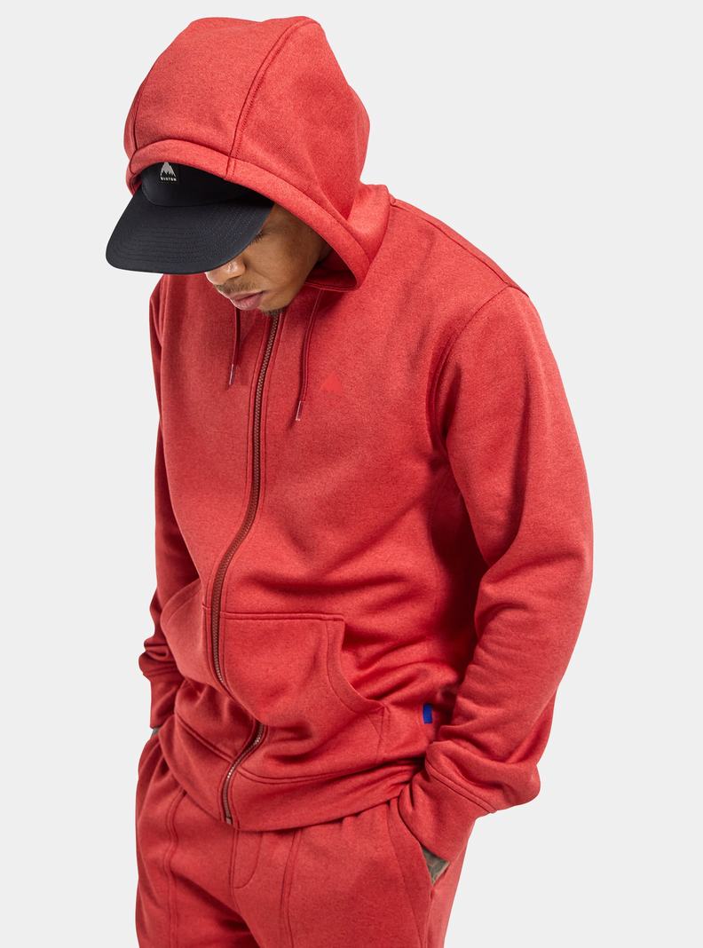 Red Burton Oak Full-Zip Hoodie Men's Sweatshirts | JHWPOB260