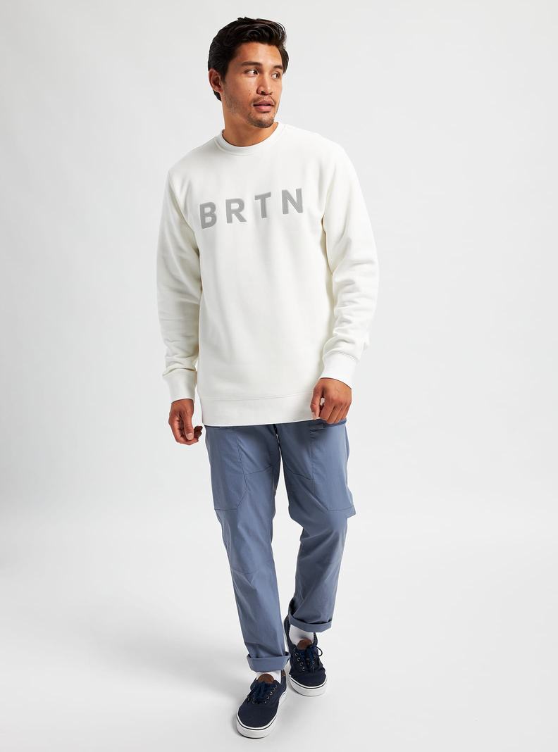 White Burton BRTN Crew Men's Sweatshirts | HLZYDU374