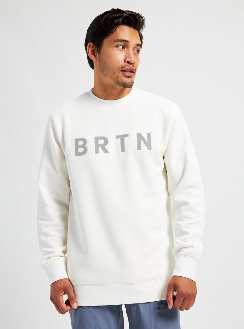 White Burton BRTN Crew Men's Sweatshirts | HLZYDU374