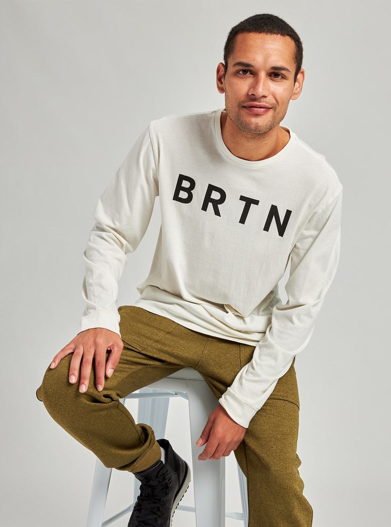 White Burton BRTN Long Sleeve Men's T-Shirts | ZKRTXG310