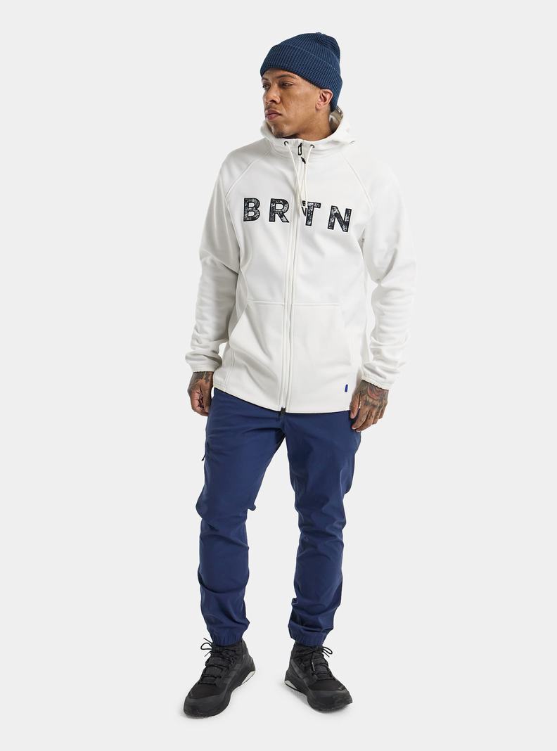 White Burton Crown Weatherproof Full-Zip Fleece Men's Sweatshirts | HBMRFA482