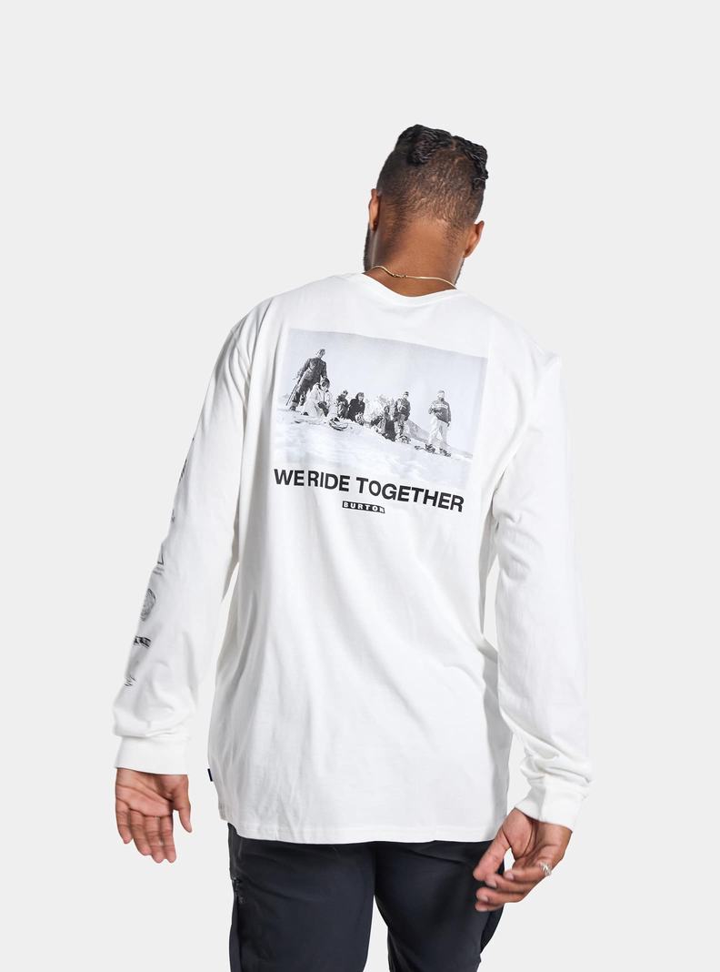 White Burton Woodmere Long Sleeve Men's T-Shirts | QPULZH841